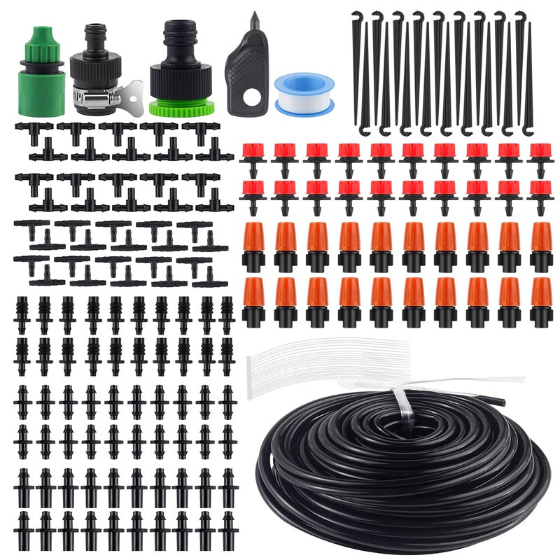 MSDADA Greenhouse Drip Irrigation Kit, 50ft Garden Automatic Irrigation System, 1/4" Blank Distribution Tubing Hose Adjustable Nozzle, Plant Watering System for Garden, Patio, Flower Bed, Lawn - Image 1